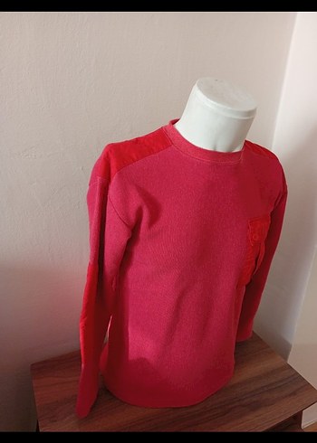 Kırmızı Erkek  Sweatshirt kumaş detaylı cebi  ve kolları - Görsel 2