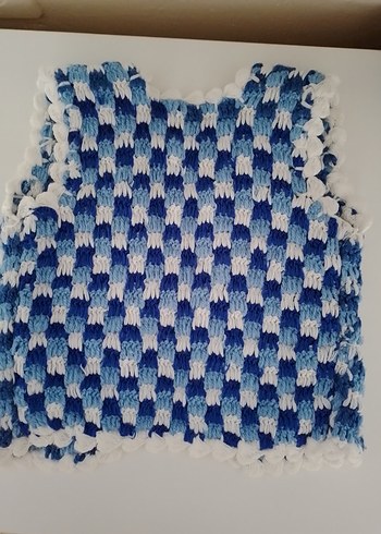 Kız  erkek Çocuk Mavi Batik el Örgüsü  Yelek 1 ve 2 yaşa uygun - Görsel 3