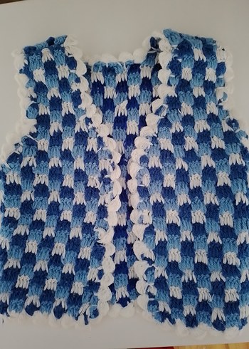 Kız  erkek Çocuk Mavi Batik el Örgüsü  Yelek 1 ve 2 yaşa uygun - Görsel 2