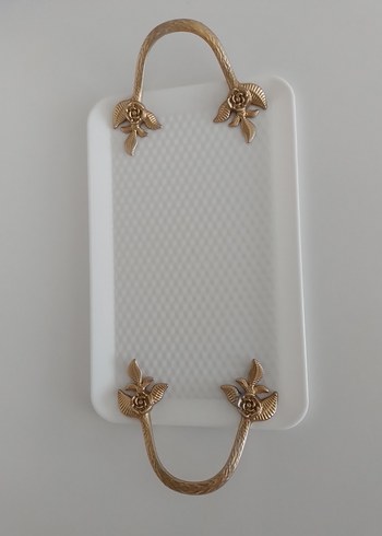 Beyaz gold sert plastik küçük tepsi sadece kulplarda boya var - Görsel 5