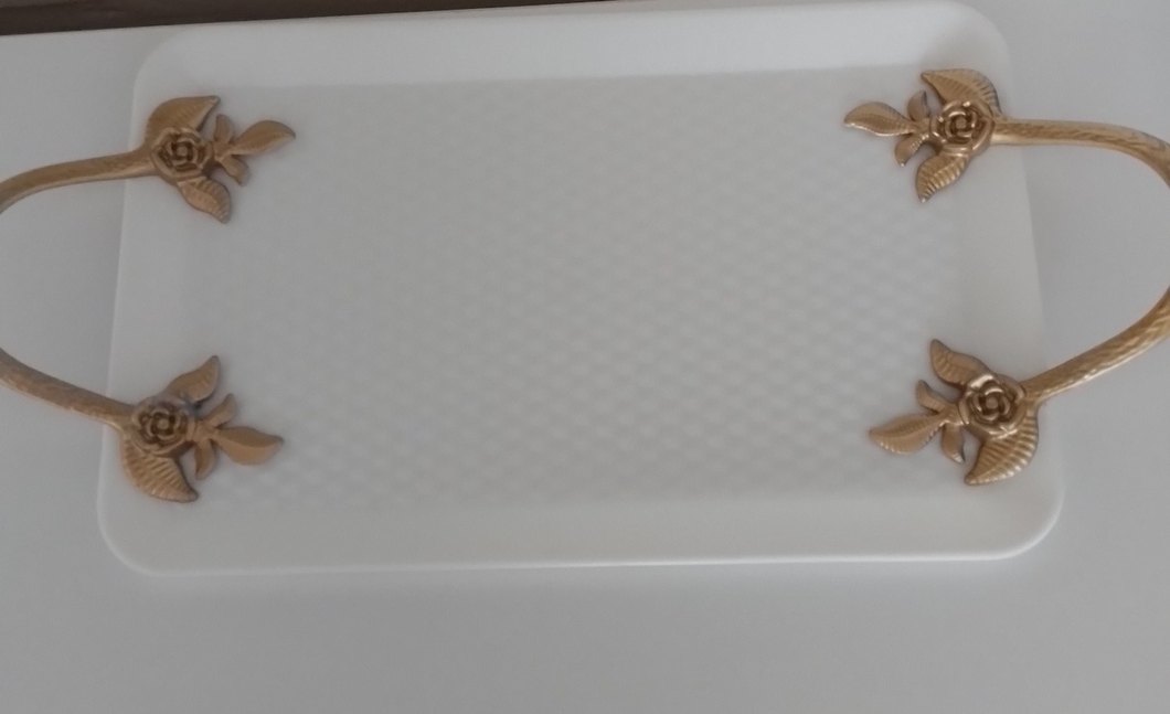 Beyaz gold sert plastik küçük tepsi sadece kulplarda boya var - Görsel 2