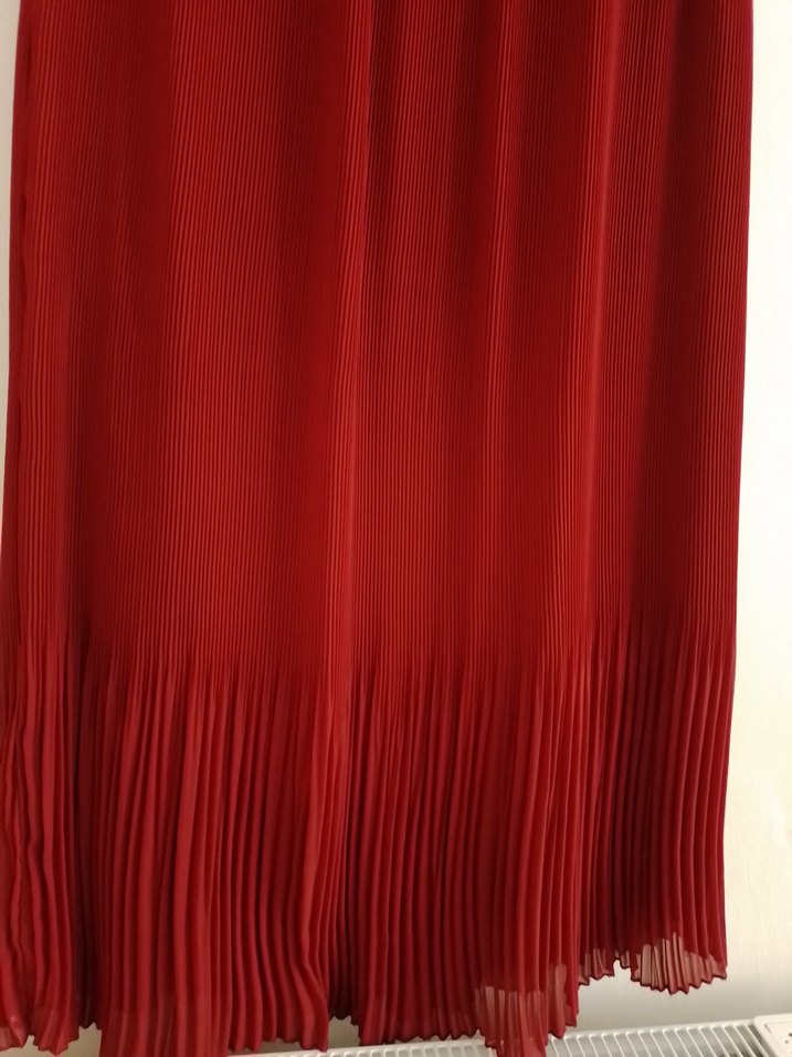 Kadın  şifon  bordo Pilili Uzun Etek beli lastikli çok şık - Görsel 3