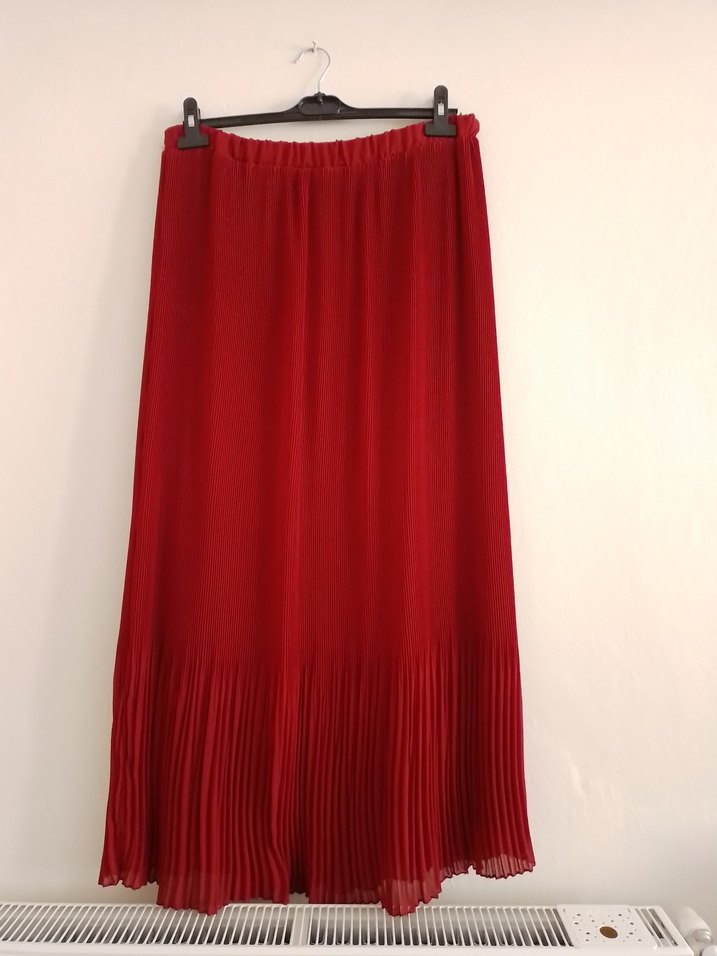 Kadın  şifon  bordo Pilili Uzun Etek beli lastikli çok şık - Görsel 4