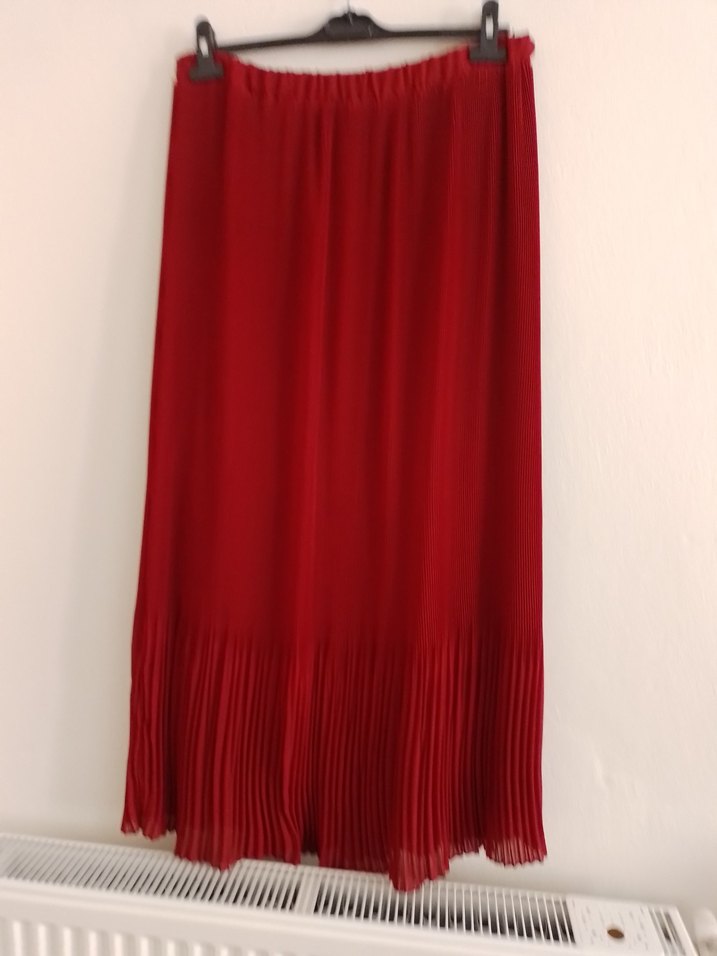 Kadın  şifon  bordo Pilili Uzun Etek beli lastikli çok şık - Görsel 2