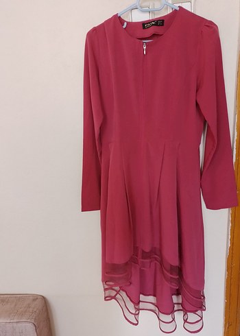 fermuarlı Uzun Kollu altı tüllü şeker pembesi tunik