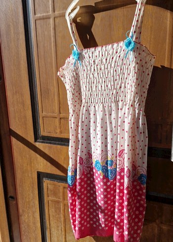 Puantiyeli ve Çiçekli Bohem Kız Elbisesi - Görsel 2