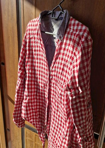 Düğmeli Kırmızı Kareli Pamuklu Kadın Gömlek - Görsel 2