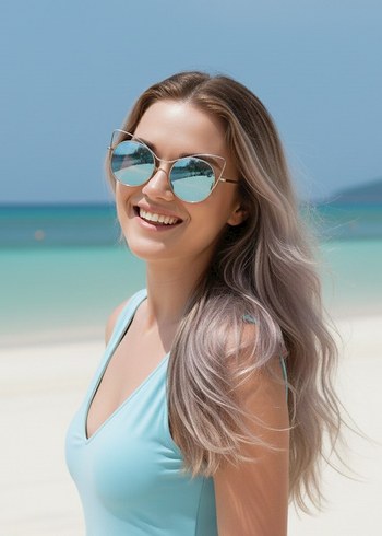 mavi ayna camlı kedi model  Kadın Gözlüğü - Görsel 5