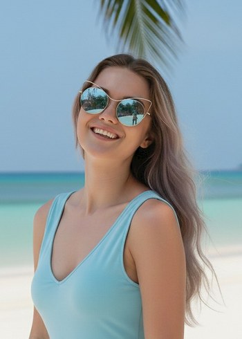 mavi ayna camlı kedi model  Kadın Gözlüğü - Görsel 2