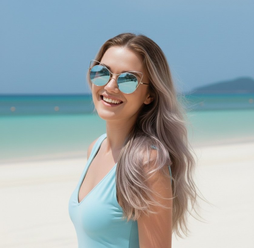 mavi ayna camlı kedi model  Kadın Gözlüğü - Görsel 5