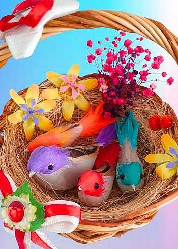 Renkli Kuş ve Çiçekli Sepet Dekoru - Görsel 3