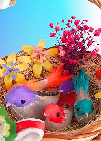 Renkli Kuş ve Çiçekli Sepet Dekoru - Görsel 2