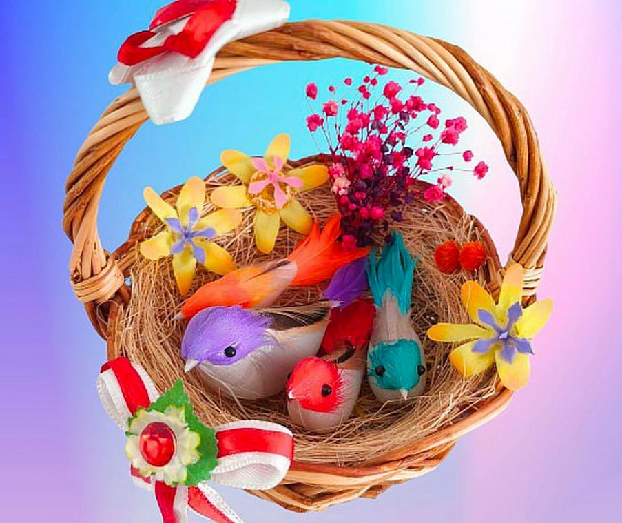 Renkli Kuş ve Çiçekli Sepet Dekoru - Görsel 3