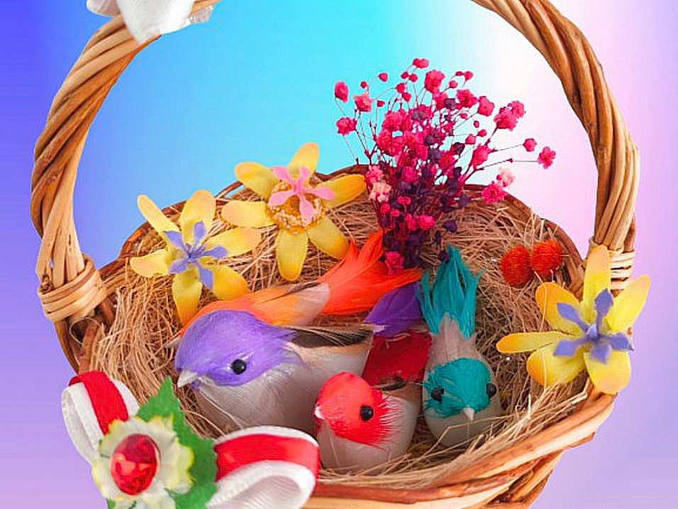 Renkli Kuş ve Çiçekli Sepet Dekoru - Görsel 2