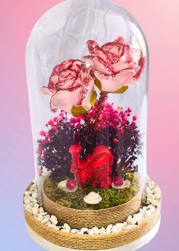 Cam Fanus İçinde Pembe Dekoratif güller - Görsel 4