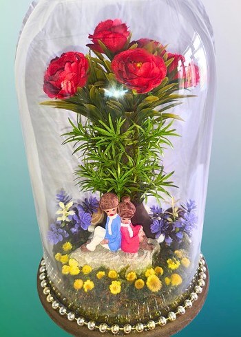 Cam Fanus İçinde fındık güller ve Figürler - Görsel 4