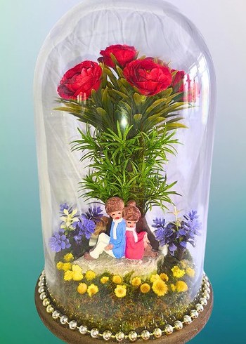 Cam Fanus İçinde fındık güller ve Figürler - Görsel 3