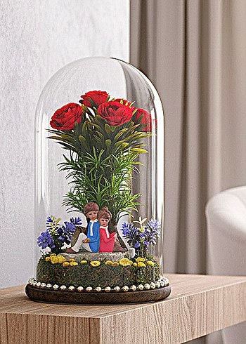 Cam Fanus İçinde fındık güller ve Figürler - Görsel 2