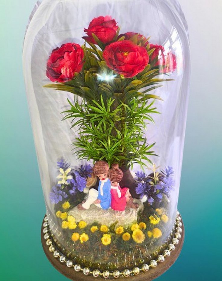 Cam Fanus İçinde fındık güller ve Figürler - Görsel 4