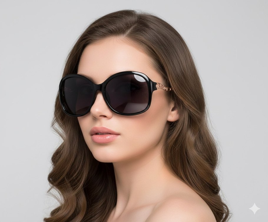 Cross metal  Detaylı Siyah Kadın Güneş Gözlüğü - Görsel 2