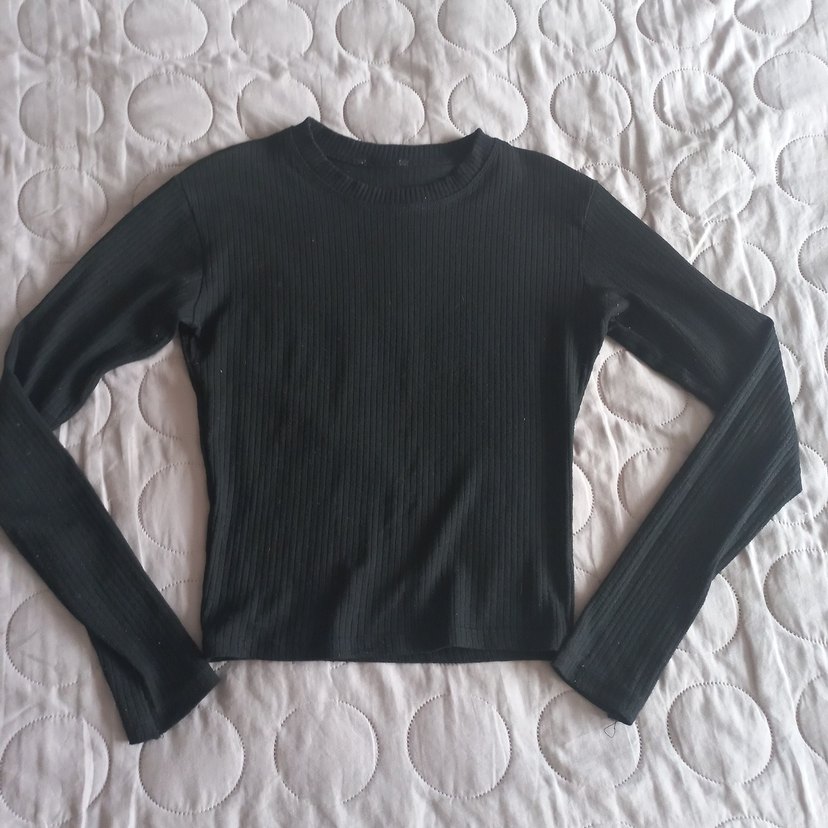 Siyah, Bisiklet Yakalı, Uzun Kollu Penye Kadın Kazak - Görsel 2