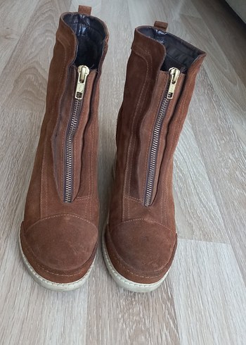 Kahverengi Süet Kadın Dolgu Topuk Bot - Görsel 6