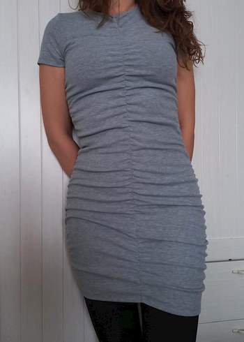 Büzgülü fitilli  mini elbise - Görsel 6