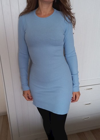 Mavi Uzun Kollu Triko Midi Elbise - Görsel 5