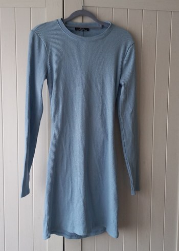 Mavi Uzun Kollu Triko Midi Elbise - Görsel 3