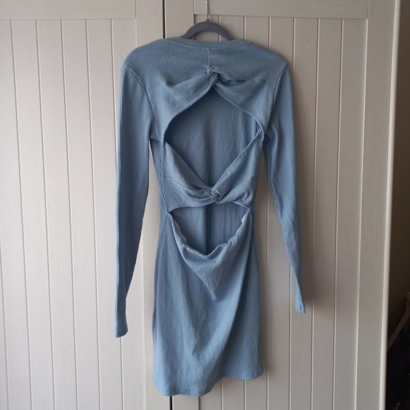 Mavi Uzun Kollu Triko Midi Elbise - Görsel 4