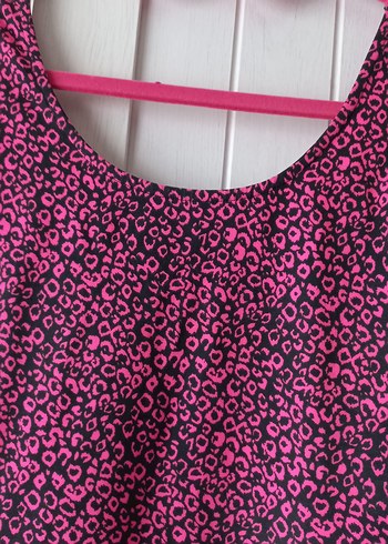 Pembe Desenli Sıfır Kol Mini Elbise - Görsel 4