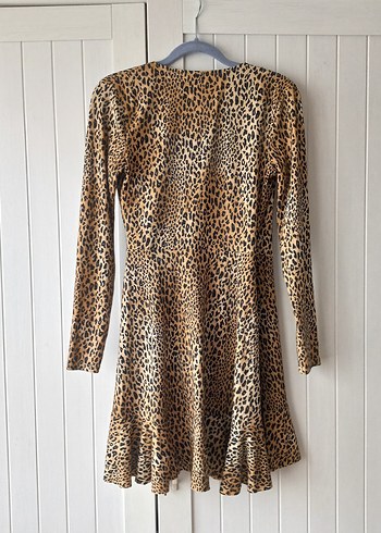 Leopar Desenli V Yaka Kuşaklı Elbise- Tunik - Görsel 4
