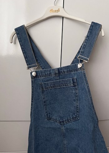 Kadın Mavi Denim Midi Askılı Tulum - Görsel 2
