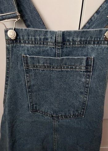 Kadın Mavi Denim Midi Askılı Tulum - Görsel 3