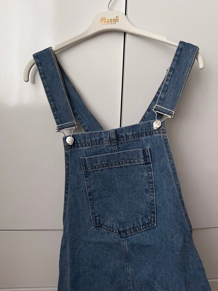Kadın Mavi Denim Midi Askılı Tulum - Görsel 2