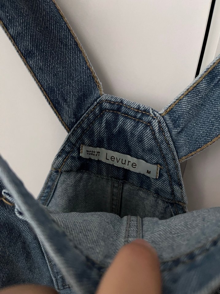 Kadın Mavi Denim Midi Askılı Tulum - Görsel 4