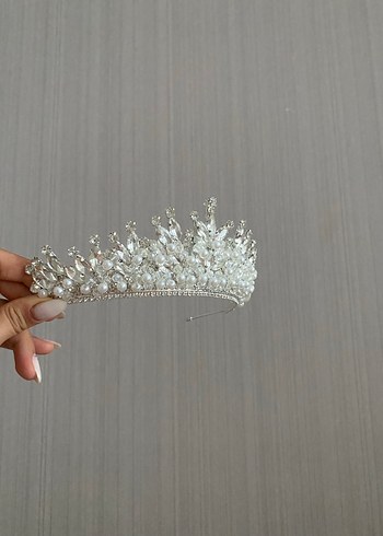 Gelinlik İnci İşlemeli Beyaz Gelin Tacı