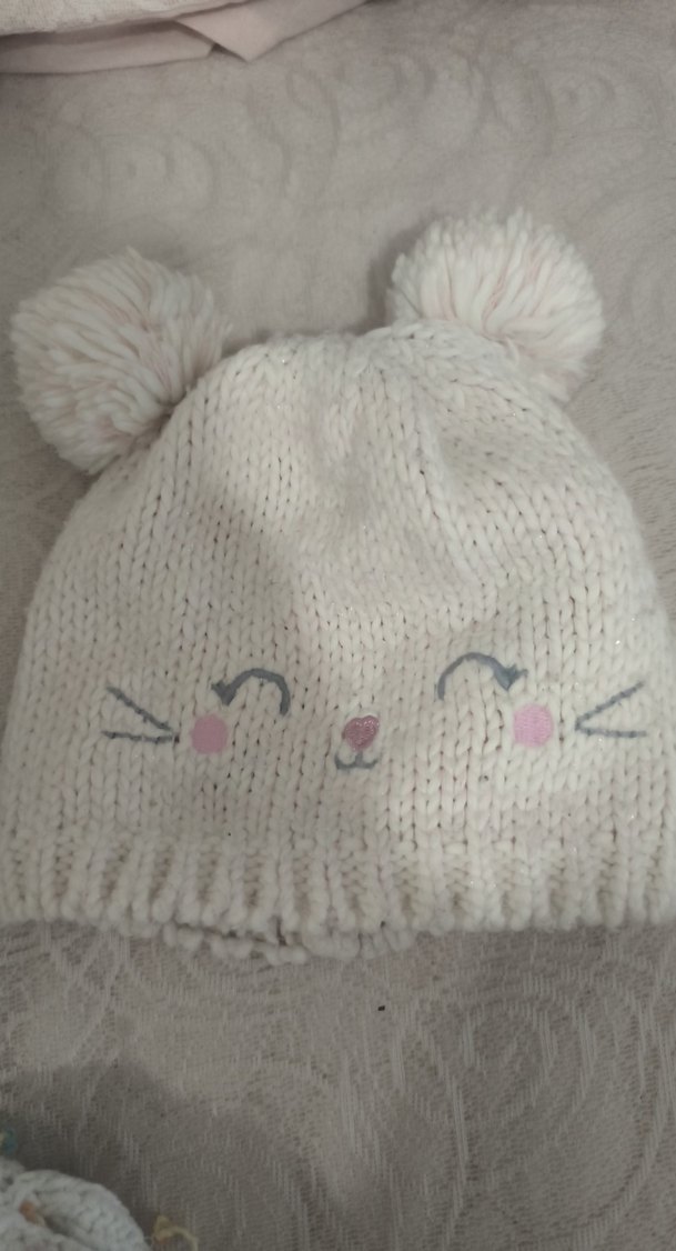 Nakışlı Bej Örgü Çocuk Bere - Görsel 2