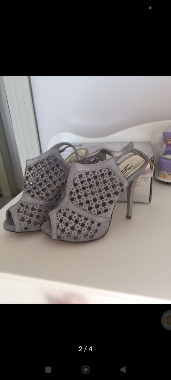 Gri Tokalı Stiletto Kadın Abiye Ayakkabı - Görsel 2