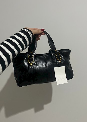 Zara Tokalı Siyah Deri Zebra Desenli Kadın Çanta