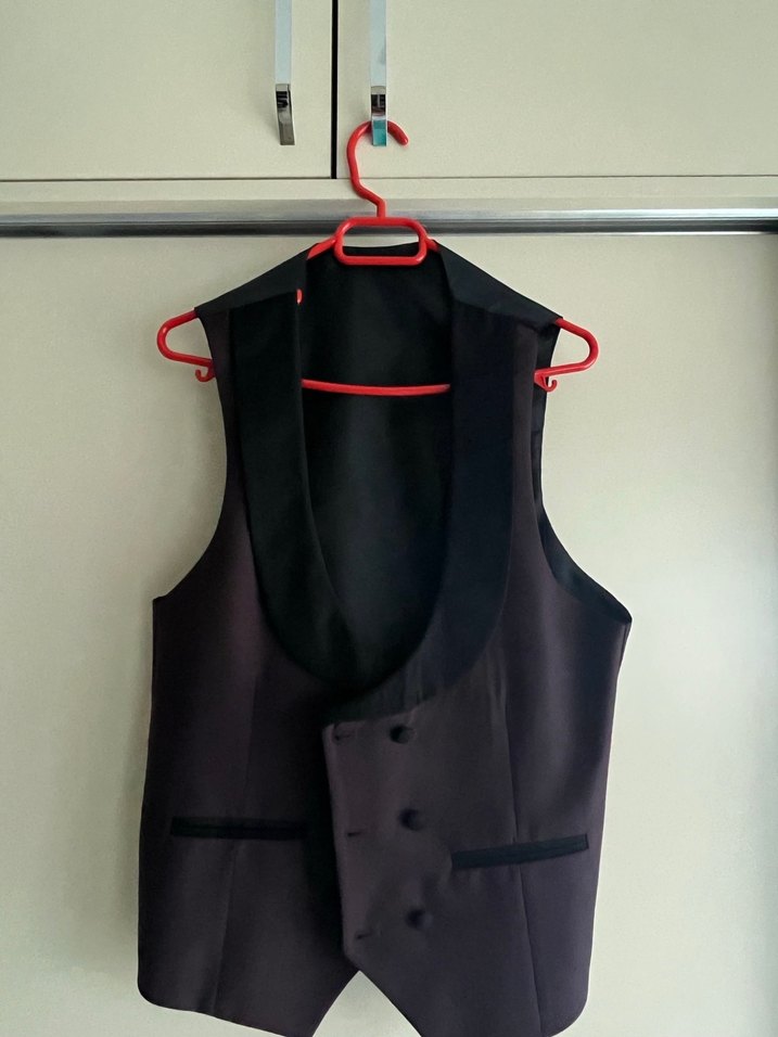 Bordo Düğmeli Erkek Takım Ceketi ve yelek - Görsel 2