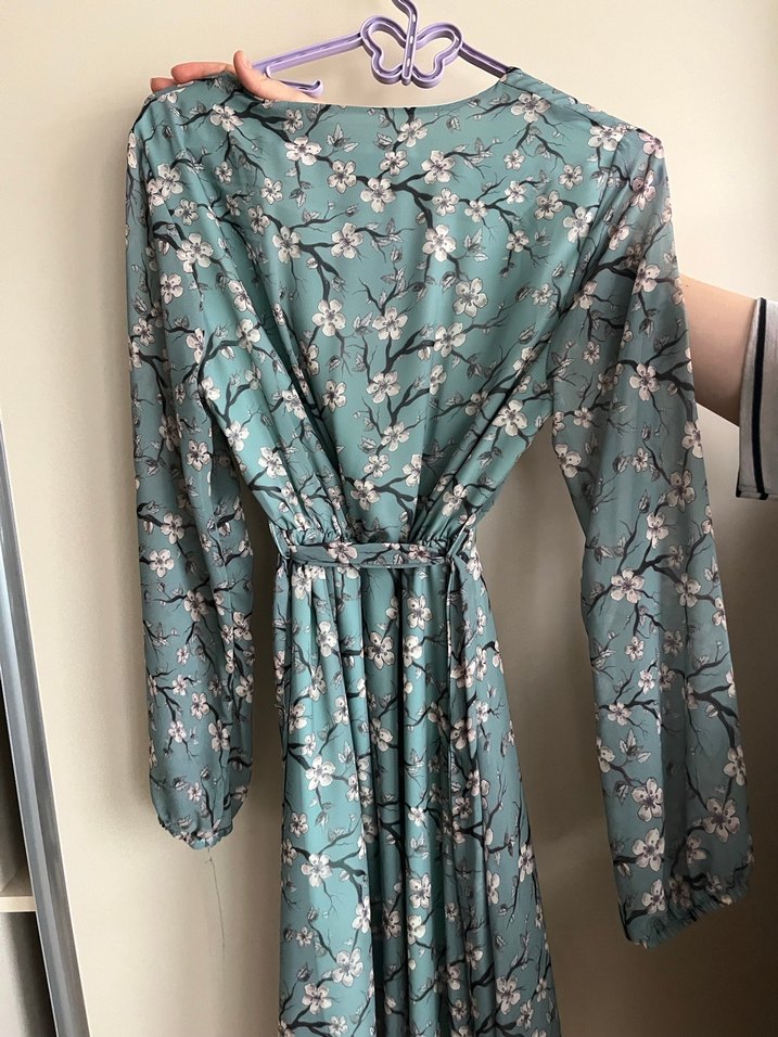 Uzun V Yaka Bohem Desenli mini Elbise - Görsel 2