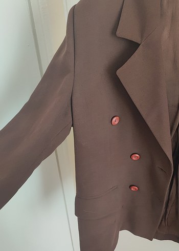44 Beden kahverengi Renk Kadın Vintage Kahverengi Düğmeli Blazer Ceket