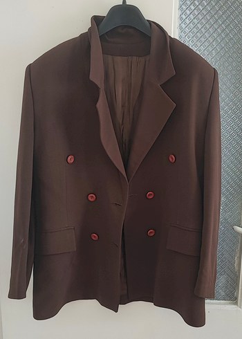 Kadın Vintage Kahverengi Düğmeli Blazer Ceket