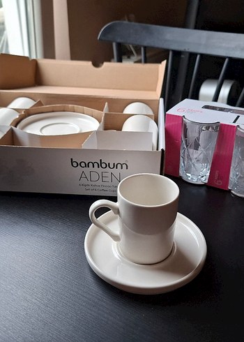 Bambum Aden Beyaz Kahve Fincanı Takımı ve su bardağı