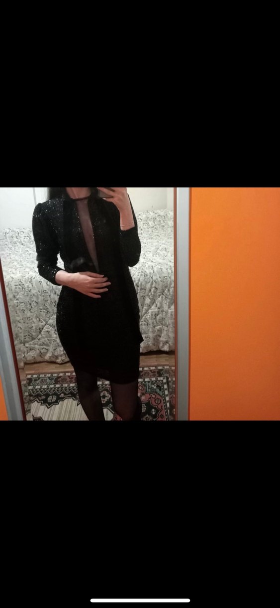 Siyah V Yaka Kemerli Midi Abiye Elbise - Görsel 2