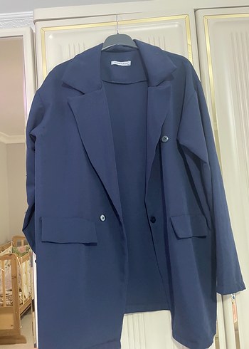 Diğer Düğmeli Koyu Mavi Kadın Blazer Ceket