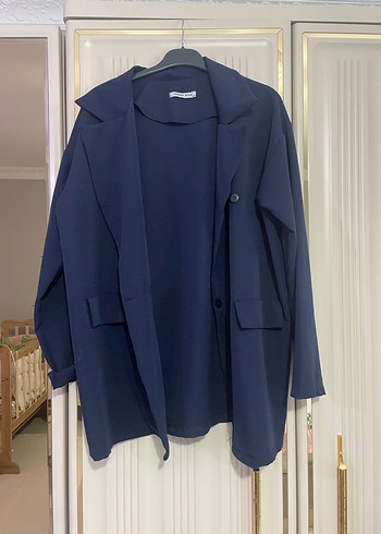 42 Beden mavi Renk Düğmeli Koyu Mavi Kadın Blazer Ceket