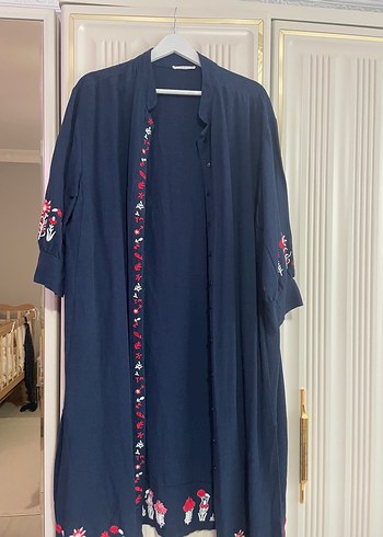 xl Beden Nakışlı Uzun Kollu Lacivert kimono