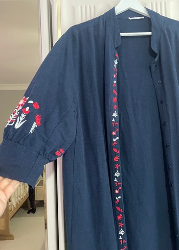 Nakışlı Uzun Kollu Lacivert kimono